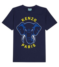 Футболка из хлопкового джерси с принтом Kenzo Kids, синий