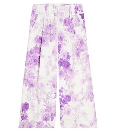 Широкие брюки из хлопка с цветочным принтом Monnalisa, мультиколор