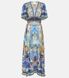 Платье макси из шелка с цветочным декором Camilla, мультиколор
