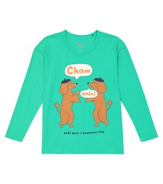 Хлопковая футболка с изображением пуделей шамони Tinycottons, зеленый