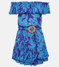 Мини-платье bella с открытыми плечами и принтом Poupette St Barth, синий