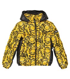 Пуховик с принтом barocco Versace Kids, черный