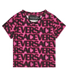 Футболка из смесового хлопка с логотипом baby Versace Kids, черный