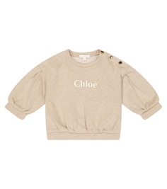 Толстовка из хлопкового джерси с логотипом baby Chloé Kids, бежевый