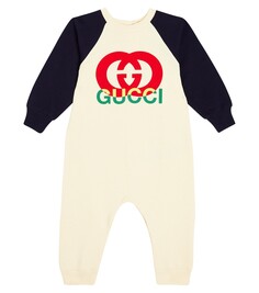 Детский комбинезон из хлопкового джерси с блокировкой g Gucci Kids, белый