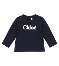 Хлопковая футболка с вышитым логотипом baby Chloé Kids, синий