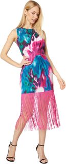 Плиссированное платье с бахромой спереди ONE33 Social, цвет Fuchsia Multi