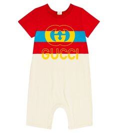 Детский хлопковый комбинезон с логотипом Gucci Kids, мультиколор