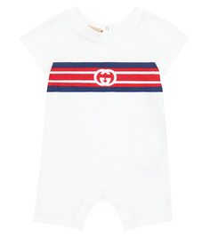 Хлопковое боди с детским принтом Gucci Kids, белый