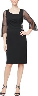 Короткое платье-футляр с L-образным вырезом и рукавами-колокольчиками с иллюзией Alex Evenings, черный