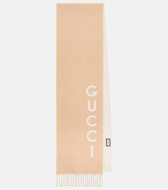 Жаккардовый шарф из шерсти и кашемира с логотипом Gucci, мультиколор