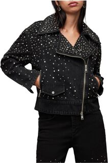 Куртка Eve Studded Denim Jacket AllSaints, цвет Washed Black