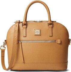 Сумка на молнии с куполом из сафьяновой кожи Dooney &amp; Bourke, цвет Camel