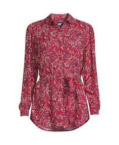 Женская рубашка больших размеров из искусственного шелка с завязкой на талии Lands&apos; End, красный