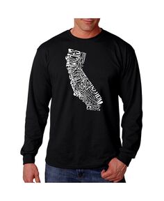 Мужская футболка с длинным рукавом с надписью Word Art — штат Калифорния LA Pop Art, черный