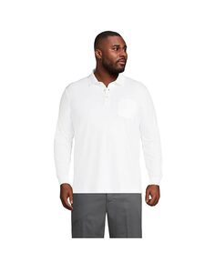 Мужская супермягкая рубашка-поло Supima с длинными рукавами и карманом Lands&apos; End, цвет White