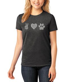 Женская футболка премиум-класса Peace Love Dogs Word Art LA Pop Art, черный