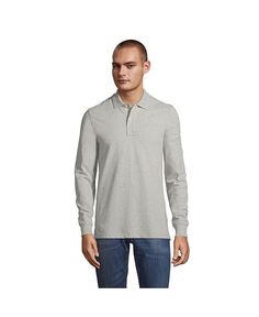 Мужская комфортная сетчатая рубашка-поло First с длинными рукавами Lands&apos; End, серый