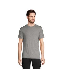 Мужская высокая футболка Supima с короткими рукавами и карманом Lands&apos; End, серый