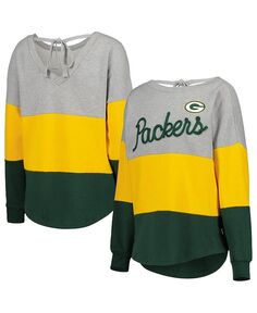 Женский пуловер с глубоким V-образным вырезом и глубоким V-образным вырезом Green Bay Packers Outfield, серый и зеленый Touch, серый