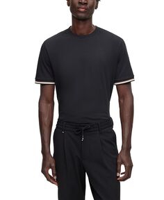 Мужская футболка с фирменными полосками на манжетах Hugo Boss, черный
