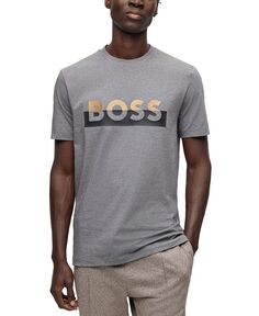 Мужская футболка с вышивкой и фирменным принтом Hugo Boss, серый