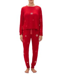 GapBody женские, 2 шт. Упакованный пижамный комплект для бега с длинными рукавами GAP, цвет Modern Red Snowflake