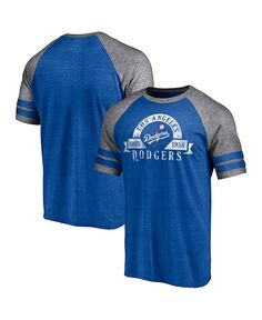 Мужская футболка с двумя полосками реглан с логотипом Heather Royal Los Angeles Dodgers Tri-Blend Fanatics, синий