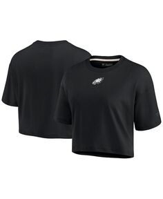 Женская черная укороченная футболка Philadelphia Eagles Super Soft свободного кроя с короткими рукавами Fanatics Signature, черный