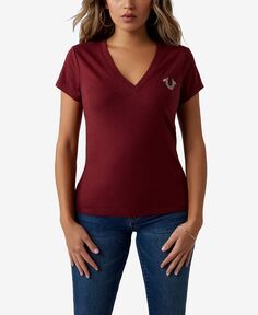 Женская футболка с коротким рукавом Crystal Buddha Slim с v-образным вырезом True Religion, красный