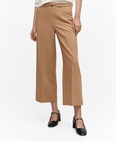 Женские брюки-кюлоты с поясом MANGO, коричневый