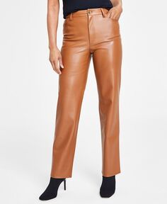 Женские брюки прямого кроя из искусственной кожи I.N.C. International Concepts, коричневый