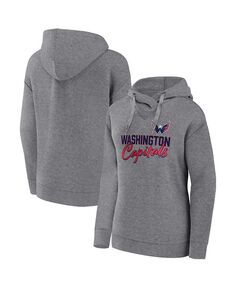 Женский пуловер с капюшоном с фирменным логотипом Heather Grey Washington Capitals Script Favorite Fanatics, серый