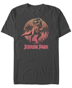 Мужская футболка с короткими рукавами и логотипом «Парк Юрского периода» в стиле ретро T-Rex Sunset Fifth Sun, серый