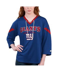 Женская футболка на шнуровке с рукавами 3/4 Royal New York Giants Rally Starter, синий