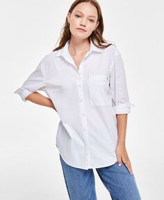 Женская хлопковая рубашка-бойфренд с вышитыми карманами Calvin Klein Jeans, белый