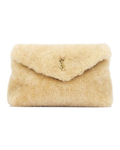 Сумка-клатч Saint Laurent Small Puffer Pouch, цвет Natural Beige &amp; Brick