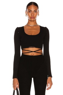 Топ Christopher Esber Deconstruct Long Sleeve Knit Tie Crop, черный