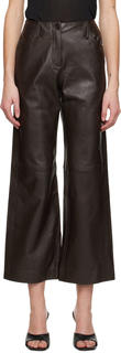 Коричневые прямые кожаные брюки Elleme