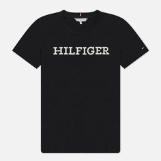 Женская футболка Tommy Hilfiger Regular Monotype Embroidery Crew Neck, цвет чёрный