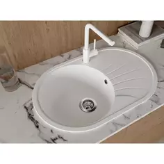 Мойка для кухни врезная с крылом DR.GANS Арена 76x49 см глубина чаши 20 см мрамор цвет белый