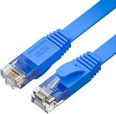 Кабель патч-корд U/UTP 6 кат. 2м GCR GCR-52860 PROF плоский прямой, 30 AWG, ethernet high speed 10 Гбит/с, RJ45, T568B, синий