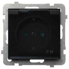 Розетка Ospel GPH-1RSP/m/33/d брызгозащищенная, с заземлением Schuko IP-44, с защитными шторками, с прозрачной крышкой, 16A, 250V, 3520W, IP-44, клемм