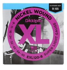 Струны для электрогитары D&apos;Addario EXL120-8 XL с никелированной обмоткой — .009-.065, сверхлегкие, 8-струнные Daddario