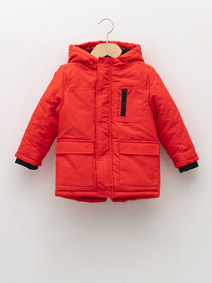 Базовое пальто для мальчика с капюшоном и длинными рукавами LCW baby, яркий красный