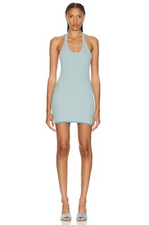 Платье мини Matthew Bruch Halter Rib Knit, цвет Seafoam