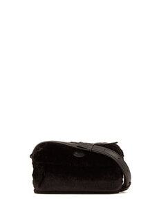 Женская сумка через плечо с плюшевой текстурой и черным логотипом Moncler