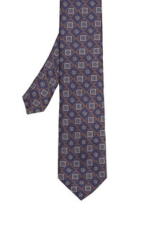 Коричневый шелковый галстук с геометрическим узором Beymen