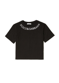 Черная футболка для девочек с логотипом на воротнике Dolce&amp;Gabbana