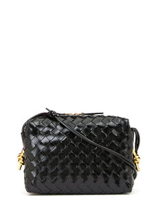 Черная женская кожаная сумка через плечо с маленькой петлей Bottega Veneta